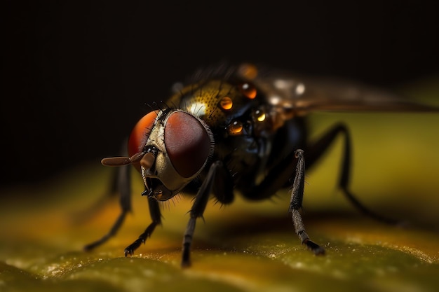 Una mosca se posa sobre una fruta.