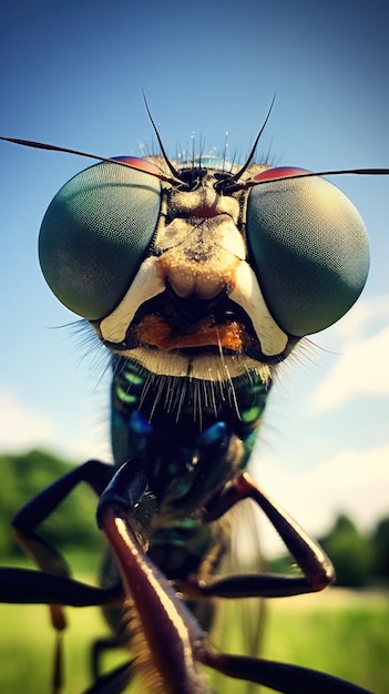 La mosca toca la cámara tomando una selfie Retrato selfie gracioso de un animal