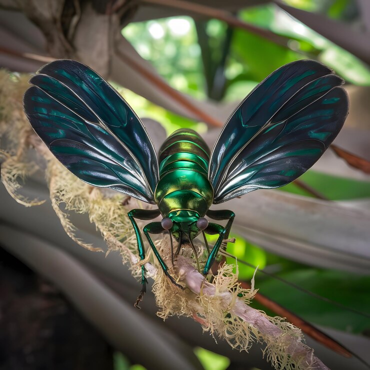 una mosca verde y azul con la palabra insecto en ella