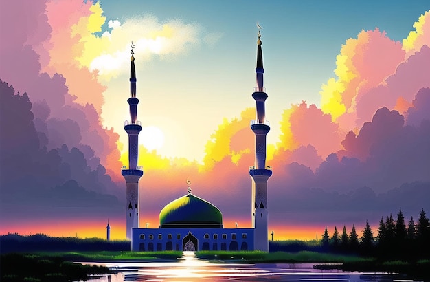 Moschee für Ramadan Kareem Eid Grüße zum muslimischen Fastenfest Generative KI