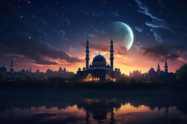 Moschee Sonnenuntergang Himmel Mond heilige Nacht islamische Nacht und Silhouette Moschee islamische Tapete