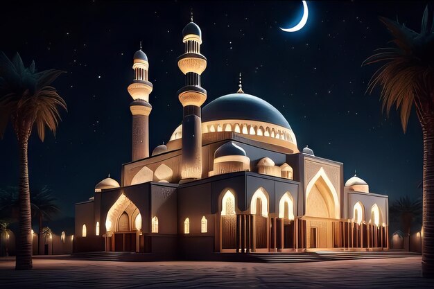 Moscheebau mit Mond und Sternen am Eid al-Fitr Feierabend für den Eid Al-Fitr Hintergrund