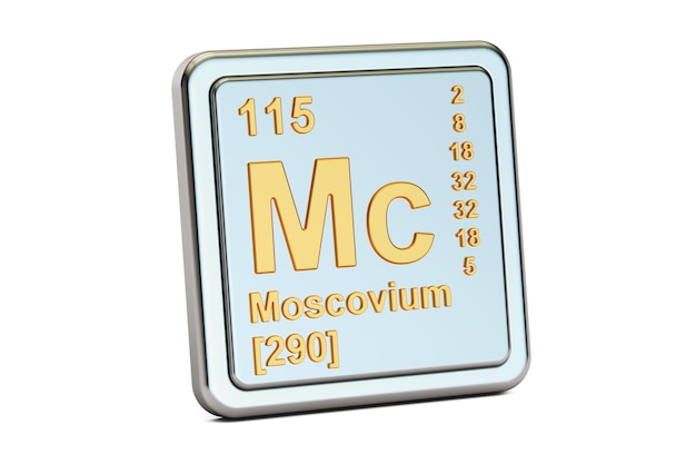 Moscovium Mc elemento químico signo representación 3D