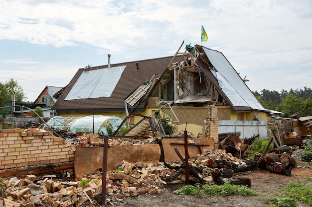 Moshchun Ukraine 25. August 2022 Über einen Monat lang gab es Kämpfe zwischen ukrainischen und russischen Besatzern in der Nähe des Dorfes Moshun in der Region Kiew