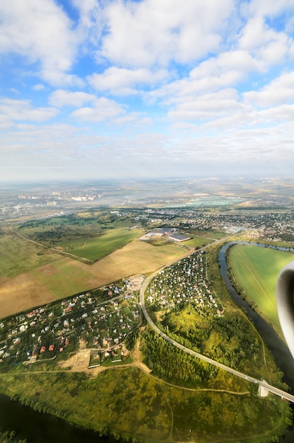 Moskau Region. Blick aus dem Flugzeug. Vogelperspektive der Region Moskau.