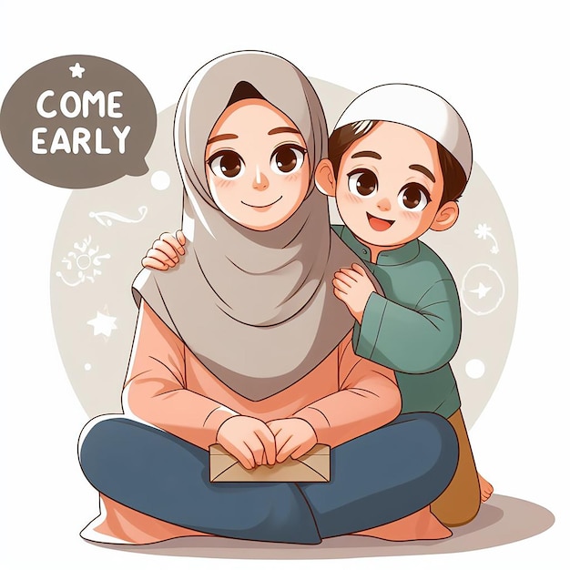 Moslemische Kinder sagen ihrem Vater, er solle früher nach Hause kommen.
