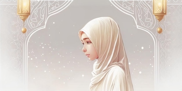 Moslemischer Mädchenhintergrund kann als Poster, Grußkarten, Banner und mehr verwendet werden