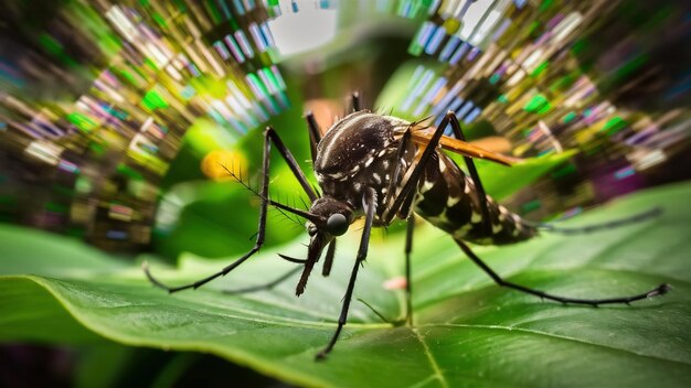 Foto mosquito aedes aegypti que transmite dengue no brasil empoleirado em uma folha fotografia macro selecionar