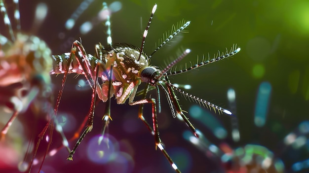 El mosquito Aedes aegypti succiona la sangre humana el virus del mosquito peligroso en la piel humana el virus de la fiebre hemorrágica de Maedes