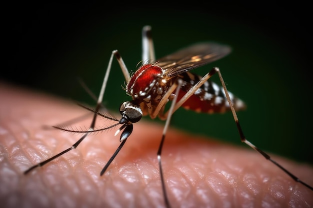 mosquito chupando sangre humana fotografía profesional ai generado