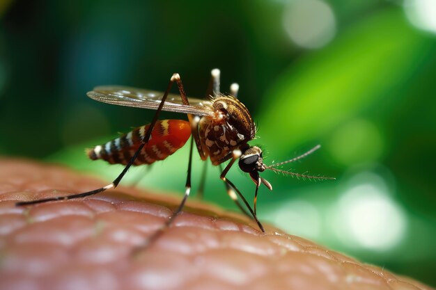 mosquito chupando sangre humana fotografía profesional ai generado