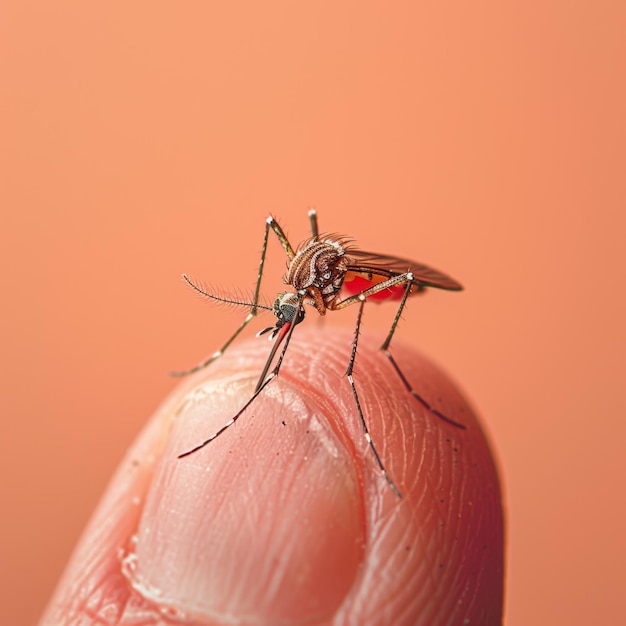 Foto el mosquito en el dedo humano