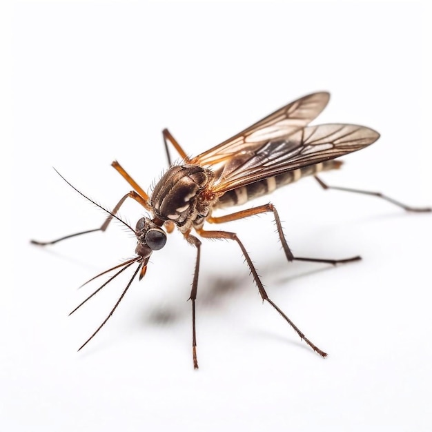 Mosquito fechado isolado em foto macro branca de um inseto vivo gerado por IA