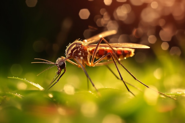 Foto un mosquito en la hierba foto de primer plano ia generativa