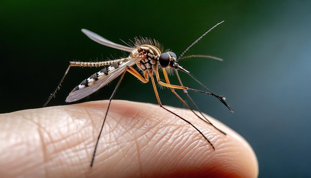 Foto mosquito parado no dedo de uma pessoa