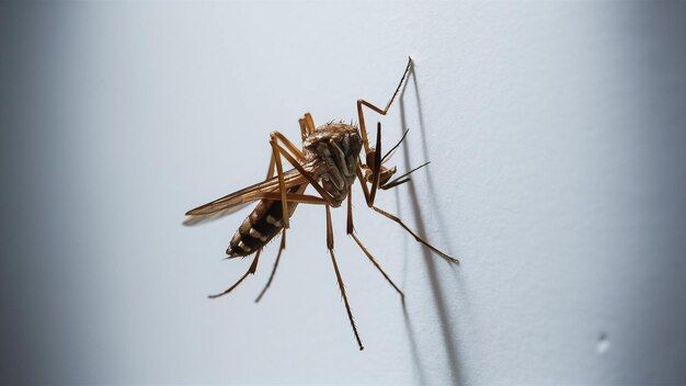 un mosquito en una pared blanca