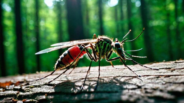 El mosquito de pie en un pedazo de madera