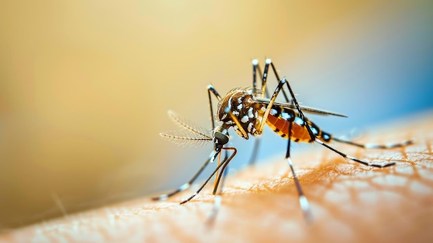 Foto mosquito que se alimenta de la piel humana aedes aegypti dengue malaria zika chikungunya fiebre amarela