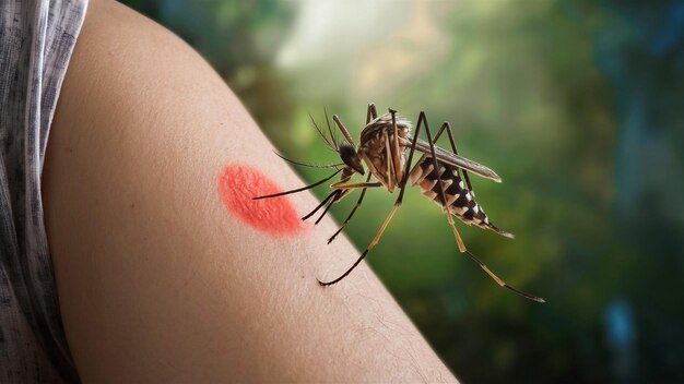 Foto un mosquito tiene una mancha rosa en el brazo