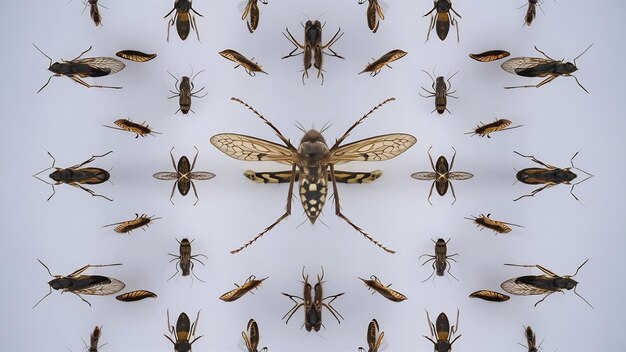 Foto mosquitos voladores aislados sobre un fondo blanco