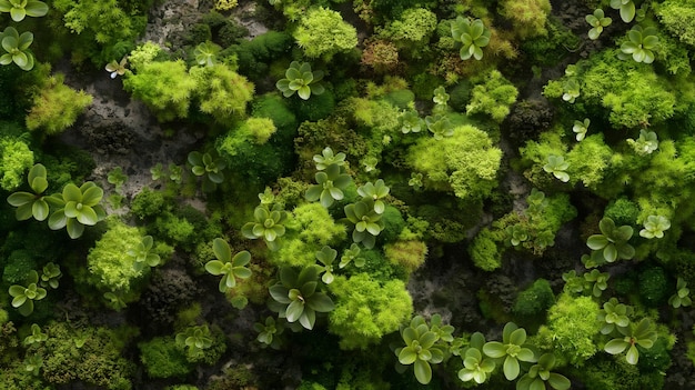 Mosso verde exuberante e suculentas vista de cima para fundos naturais