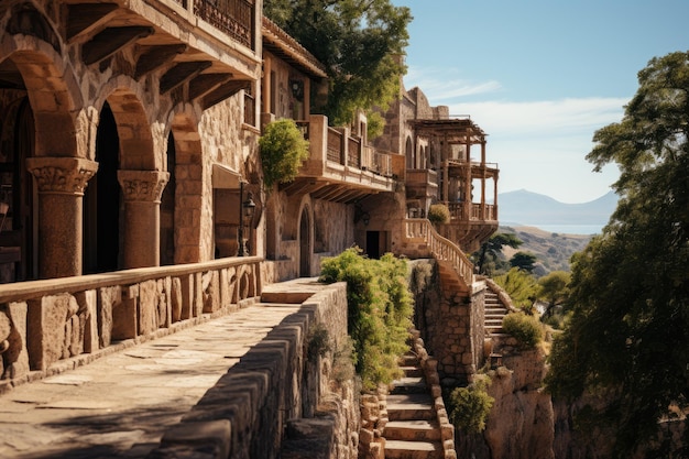 Mosteiro histórico em Creta, Grécia, um símbolo de resistência generativa IA