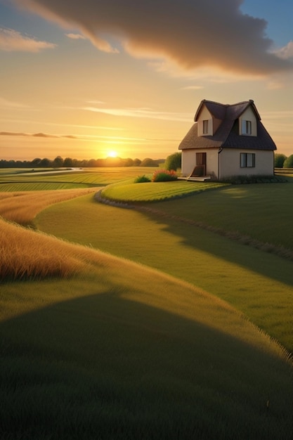 mostra uma pitoresca paisagem rural no campo Em primeiro plano há luxuriantes