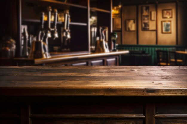 El mostrador de la barra del pub con fondo de mesa de madera genera ai