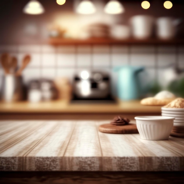 Un mostrador de cocina con un tazón de galletas y una estufa azul y blanca en el fondo.