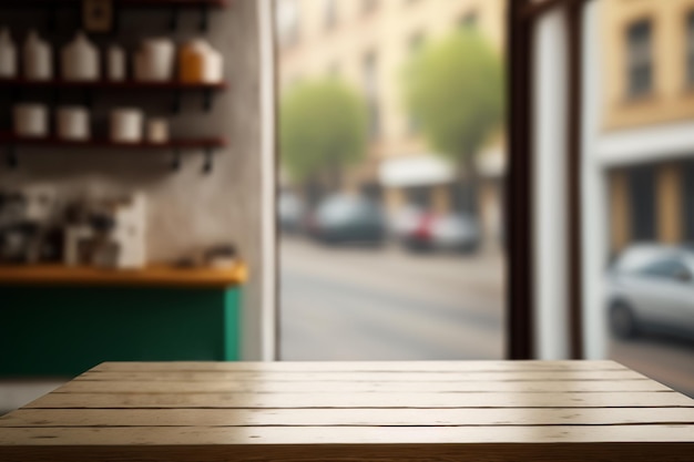 Mostrador de mesa de cafetería o restaurante Copiar espacio para mostrar la presentación del producto IA generativa