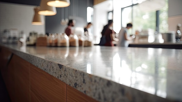 Un mostrador con una ventana al fondo que dice 'cafe'