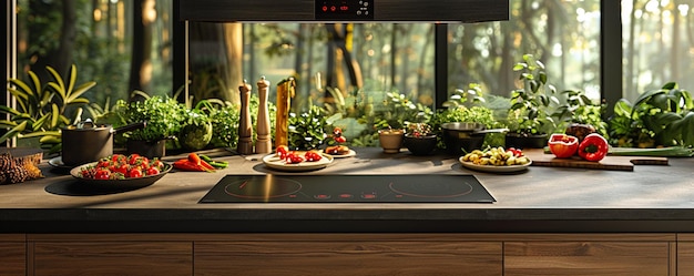 Foto los mostradores de cocina inteligentes incorporados en el fondo