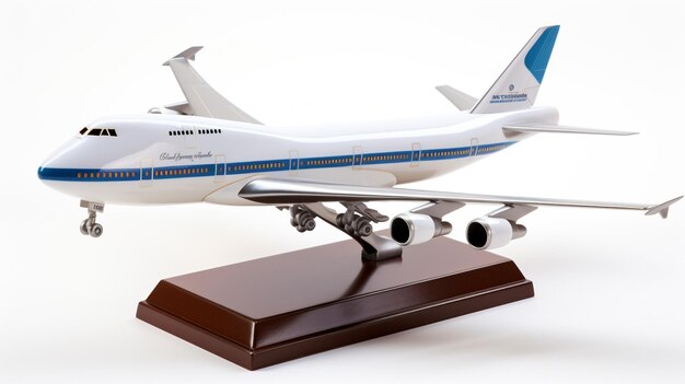 Foto mostrando un boeing 747 en miniatura en 3d