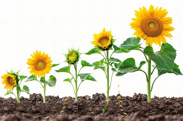 Mostrando el clip art del ciclo de crecimiento del girasol con un fondo blanco