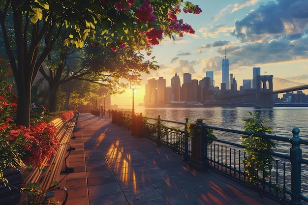 Foto mostrar la belleza del paseo marítimo de brooklyn heights