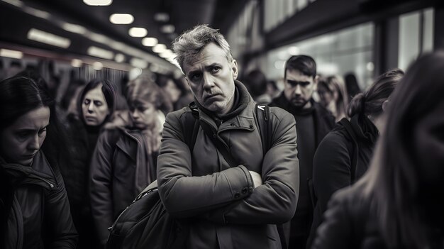 Foto mostrar las emociones de frustración e impaciencia que los pasajeros exhiben durante los retrasos o la aglomeración