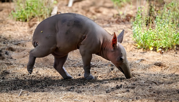 Mostre um porco-da-terra procurando formigas e cupins em seu ambiente nativo de savana africana