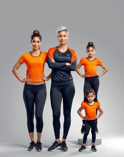 Foto mother mothers day a woman and two children in orange shirts and black pants