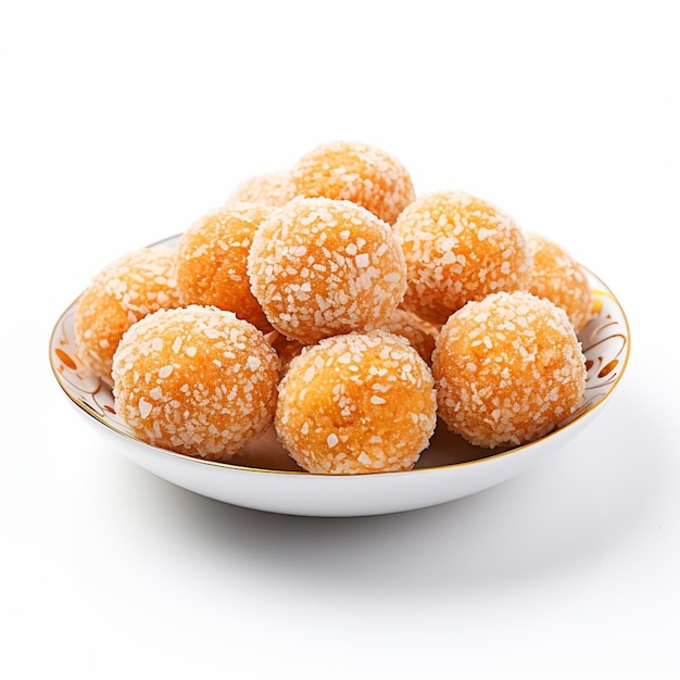 motichoor laddu sobre fondo blanco