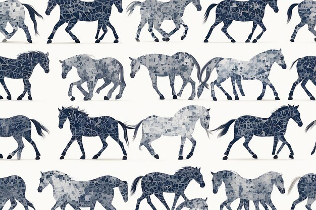 Motivo equino sereno patrón de caminata de caballo minimalista IA generativa