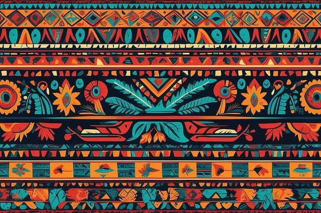 Motivo étnico asteca padrão geométrico nativo americano colorido elementos de arte tribal mexicana design símbolos ou ornamentos de cultura antiga coloridos