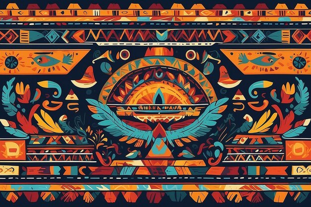 Foto motivo étnico asteca padrão geométrico nativo americano colorido elementos de arte tribal mexicana design símbolos ou ornamentos de cultura antiga coloridos