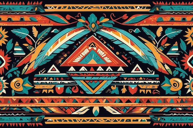 Motivo étnico azteca patrón geométrico nativo americano coloreado elementos de arte tribal mexicano diseño símbolos o ornamentos de cultura antigua coloridos
