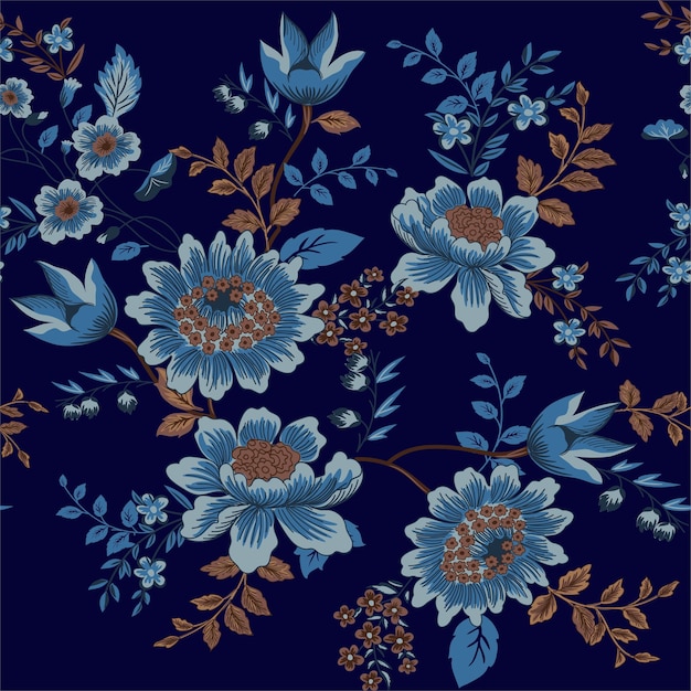 Motivo de flor de paisley y fondo azul