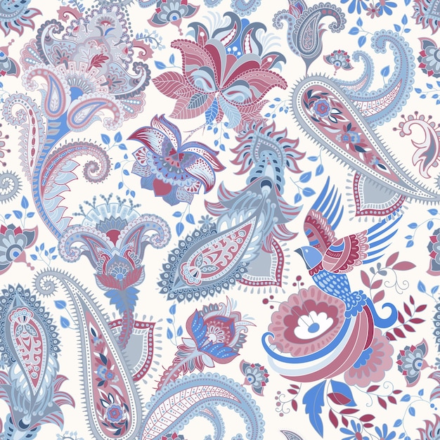Motivo indio Papel tapiz ornamental étnico Grandes flores decorativas Telón de fondo floral
