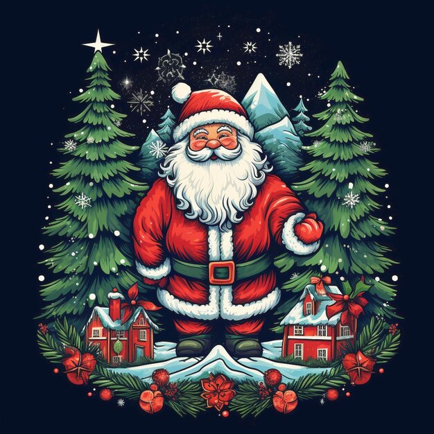 Motivo navideño para suéter con árbol de Navidad de Santa Claus