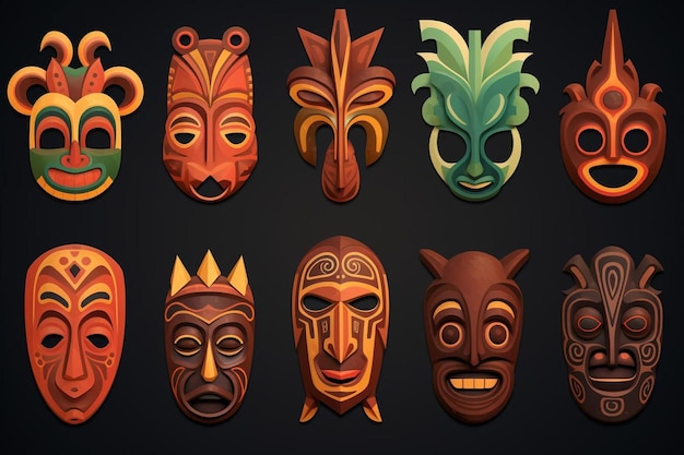 Motivos de máscaras tribais africanas em cores quentes