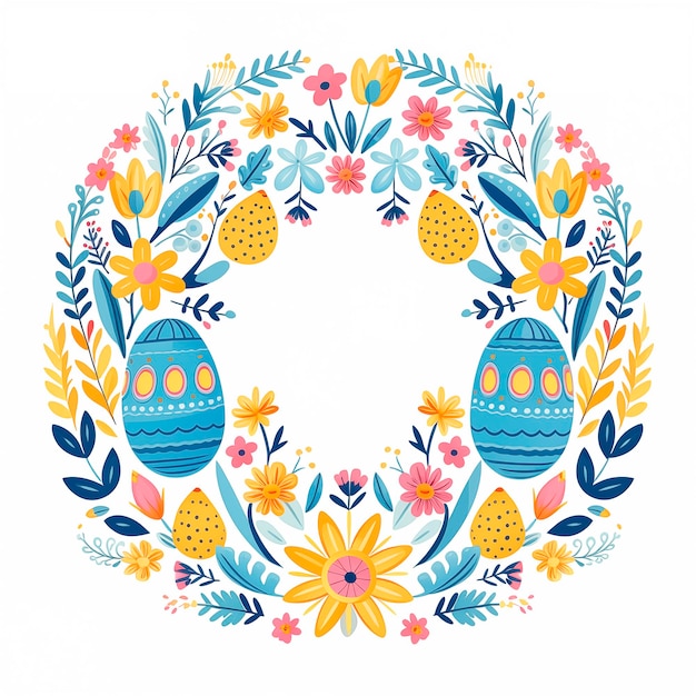 Motivos de Pascua una corona con huevos y flores de colores de Pascua