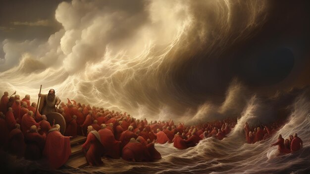 motivos religiosos ilustración Moisés y el milagro del mar Rojo