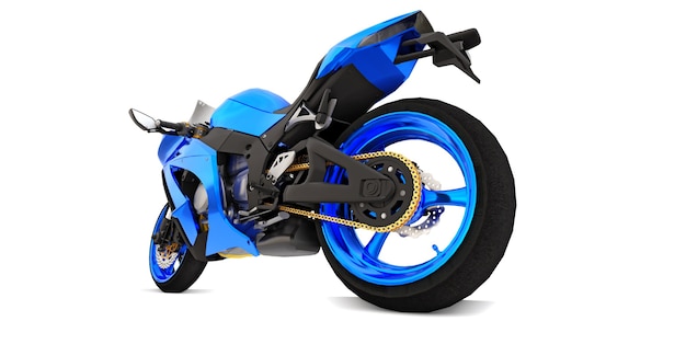 Foto moto 3d super esportes azul em fundo branco isolado. ilustração 3d.